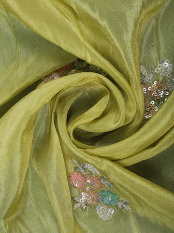 Pista Green Floral Designed Organza Designer Saree - Diadem