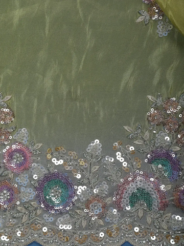 Pista Green Floral Designed Organza Designer Saree - Diadem