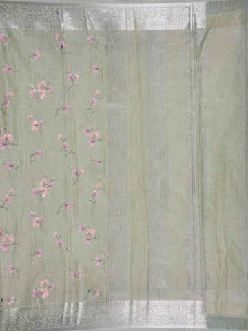 Pista Green Floral Printed Tissue Organza Saree - Diadem