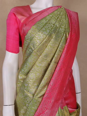 Pista Green Floral Woven Motifs Pure Kanchipuram Tissue Silk Saree - Diadem