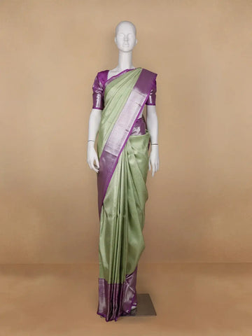 Pista Green Floral Woven Pure Kanchipuram Silk Saree - Diadem
