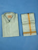 Pista Green Plain Semi Silk Full-Sleeve Shirt with Matching Dhoti Set - Diadem