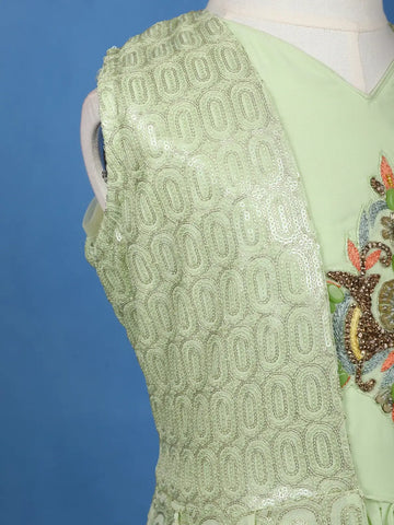 Pista Green Sequins Embroidery Net Gown - Diadem