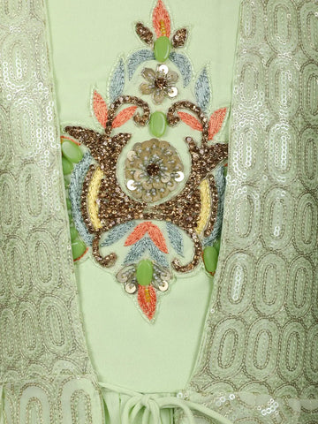 Pista Green Sequins Embroidery Net Gown - Diadem