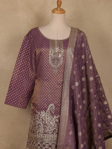 Plum Purple Dots Designed Banarasi Silk Palazzo Salwar Suit - Diadem