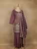 Plum Purple Dots Designed Banarasi Silk Palazzo Salwar Suit - Diadem