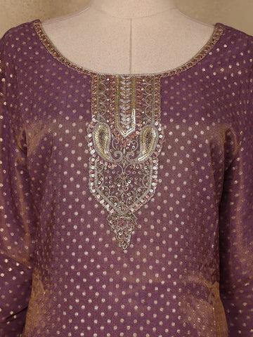 Plum Purple Dots Designed Banarasi Silk Palazzo Salwar Suit - Diadem