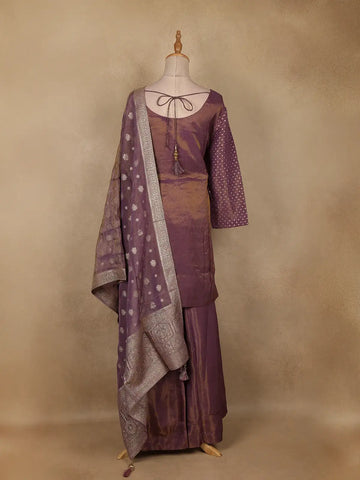 Plum Purple Dots Designed Banarasi Silk Palazzo Salwar Suit - Diadem