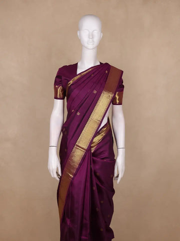 Plum Purple Floral Butta Design Pure Kanchipuram Silk Saree - Diadem