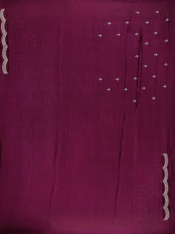 Plum Purple Floral Embroidered Satin Saree - Diadem