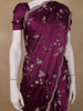 Plum Purple Floral Embroidered Satin Saree - Diadem