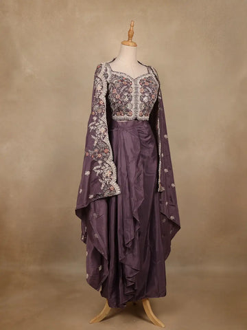 Plum Purple Floral Embroidered Silk Skirt Top - Diadem
