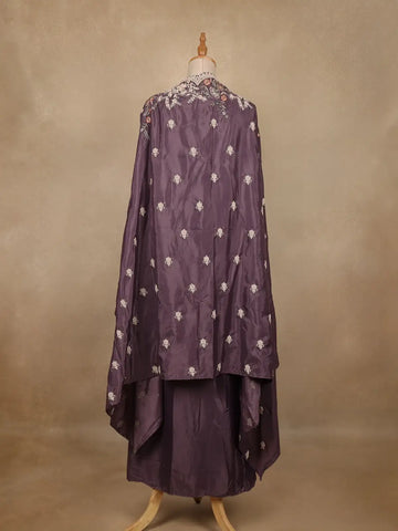 Plum Purple Floral Embroidered Silk Skirt Top - Diadem
