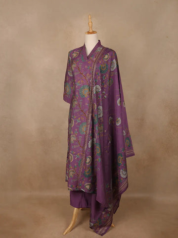 Plum Purple Floral Printed Cotton Salwar Suit - Diadem