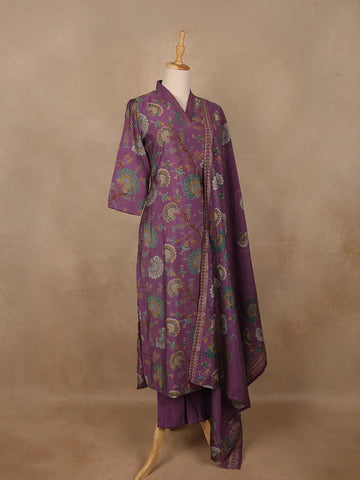 Plum Purple Floral Printed Cotton Salwar Suit - Diadem