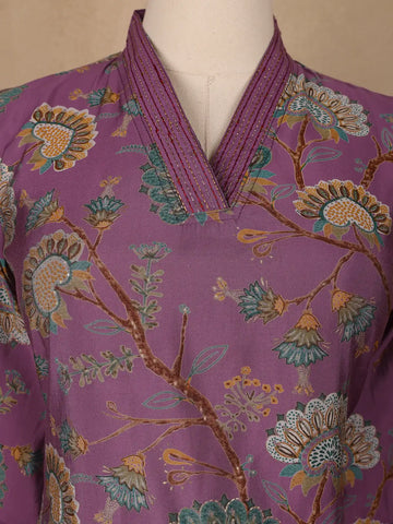 Plum Purple Floral Printed Cotton Salwar Suit - Diadem