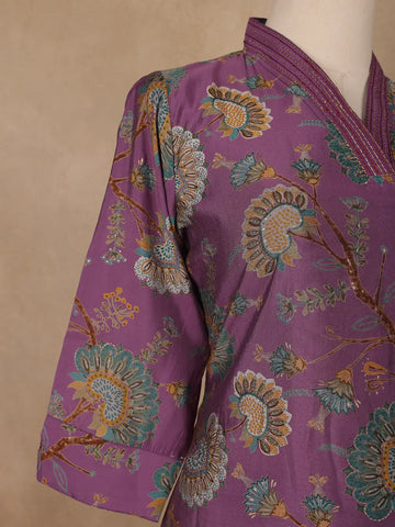 Plum Purple Floral Printed Cotton Salwar Suit - Diadem