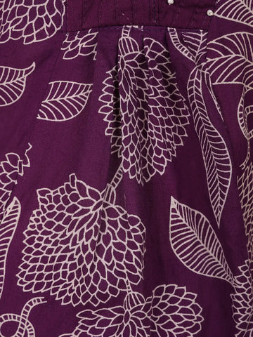 Plum Purple Floral Printed Cotton Salwar Suit - Diadem
