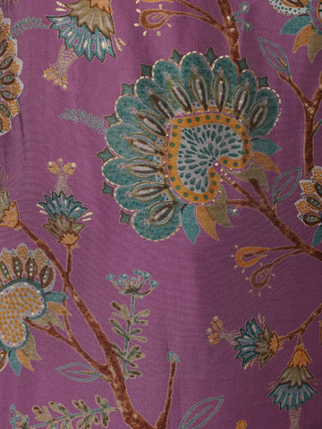 Plum Purple Floral Printed Cotton Salwar Suit - Diadem