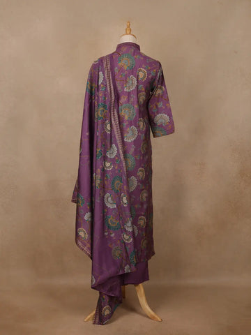 Plum Purple Floral Printed Cotton Salwar Suit - Diadem