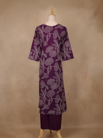Plum Purple Floral Printed Cotton Salwar Suit - Diadem
