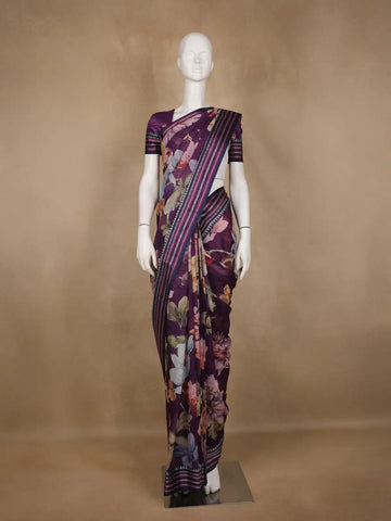 Plum Purple Floral Printed Kota Cotton Saree - Diadem