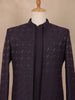 Plum Purple Geometric Design Jacquard Sherwani Suit