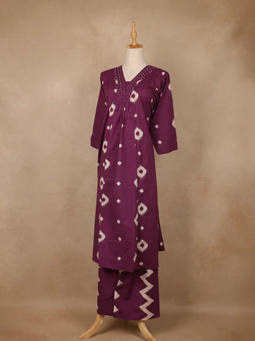 Plum Purple Ikat Printed Cotton Salwar Suit - Diadem
