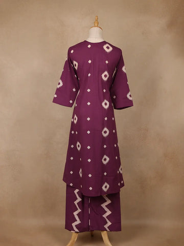 Plum Purple Ikat Printed Cotton Salwar Suit - Diadem