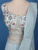 Powder Blue Floral Embroidered Jacket Style Georgette Lehenga - Diadem
