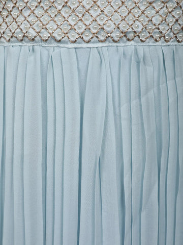 Powder Blue Floral Embroidered Jacket Style Georgette Lehenga - Diadem