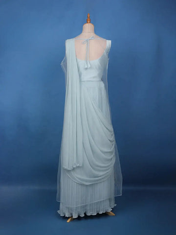 Powder Blue Floral Embroidered Jacket Style Georgette Lehenga - Diadem