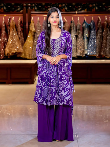Purple Abstract Printed Kaftan-style Crepe Salwar Suit - Diadem