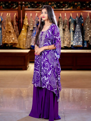 Purple Abstract Printed Kaftan-style Crepe Salwar Suit - Diadem