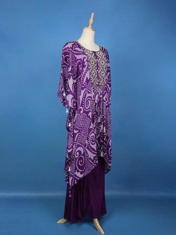 Purple Abstract Printed Kaftan-style Crepe Salwar Suit - Diadem