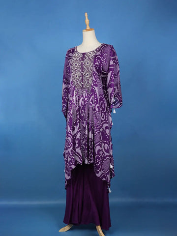 Purple Abstract Printed Kaftan-style Crepe Salwar Suit - Diadem