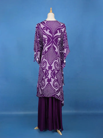 Purple Abstract Printed Kaftan-style Crepe Salwar Suit - Diadem