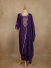 Dark Purple Floral Embroidered Silk Salwar Suit With Dupatta - Diadem