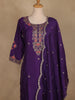 Dark Purple Floral Embroidered Silk Salwar Suit With Dupatta - Diadem