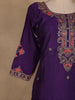 Dark Purple Floral Embroidered Silk Salwar Suit With Dupatta - Diadem