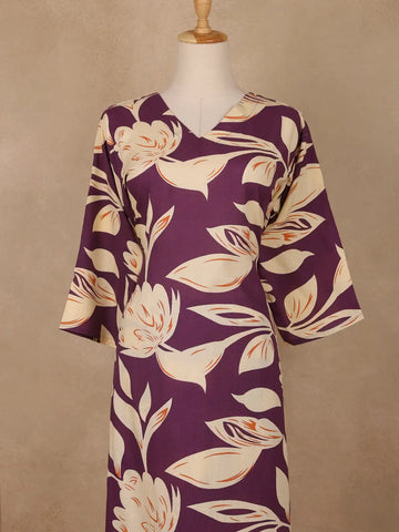 Purple Floral Design Printed Satin Salwar Suit - Diadem