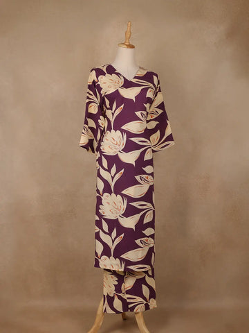 Purple Floral Design Printed Satin Salwar Suit - Diadem