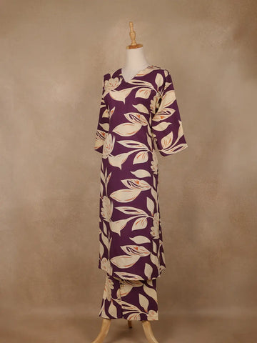 Purple Floral Design Printed Satin Salwar Suit - Diadem