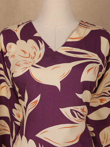 Purple Floral Design Printed Satin Salwar Suit - Diadem