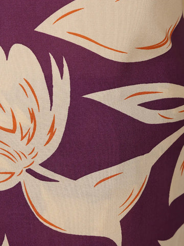 Purple Floral Design Printed Satin Salwar Suit - Diadem