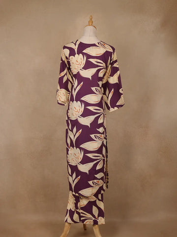 Purple Floral Design Printed Satin Salwar Suit - Diadem