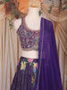 Purple Floral Design Silk Blend Lehenga Set with Dupatta