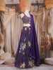 Purple Floral Design Silk Blend Lehenga Set with Dupatta