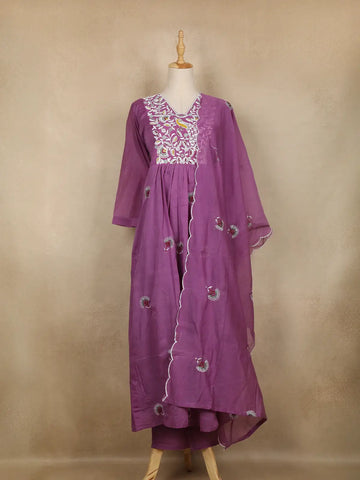 Purple Floral Designed Cotton Salwar - Diadem