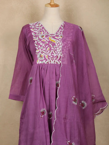 Purple Floral Designed Cotton Salwar - Diadem